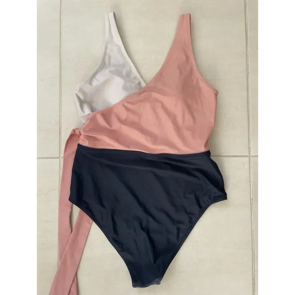 Felnart Swim One Piece Swimsuit Belted Color Block Swimwear Beach Summer